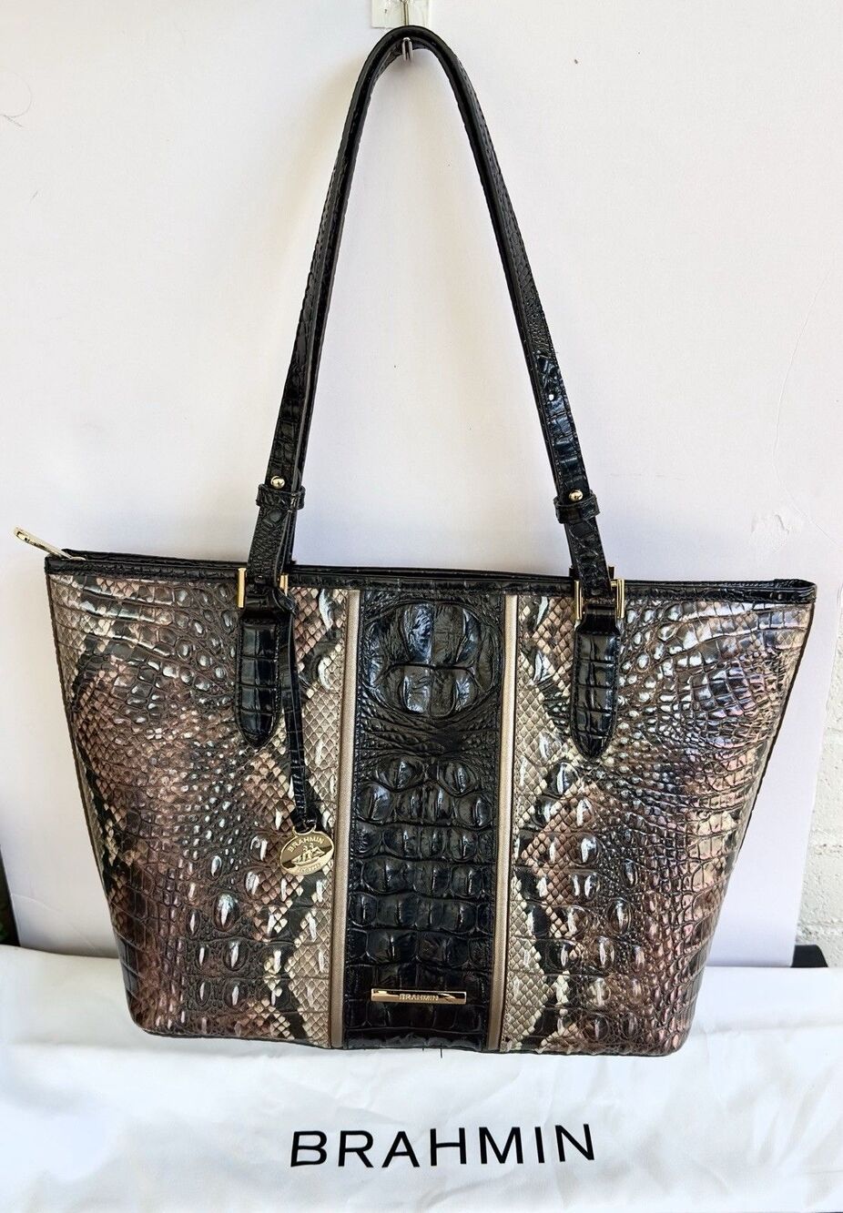 Brahmin Medium Asher Melbourne Leather Tote Shoulder Bag Brown Multi Dust Bag